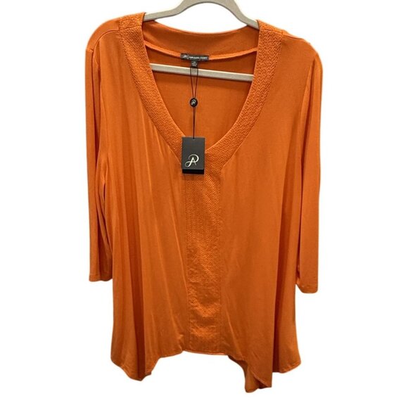 Adrianna Papell Tops - Adrianna Papell Womens 2X Orange 3/4 Sleeve Lightweight Blouse Sharkbite